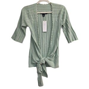 French Connection NWT Green Ribbed Tied Layer Sweater Top Large